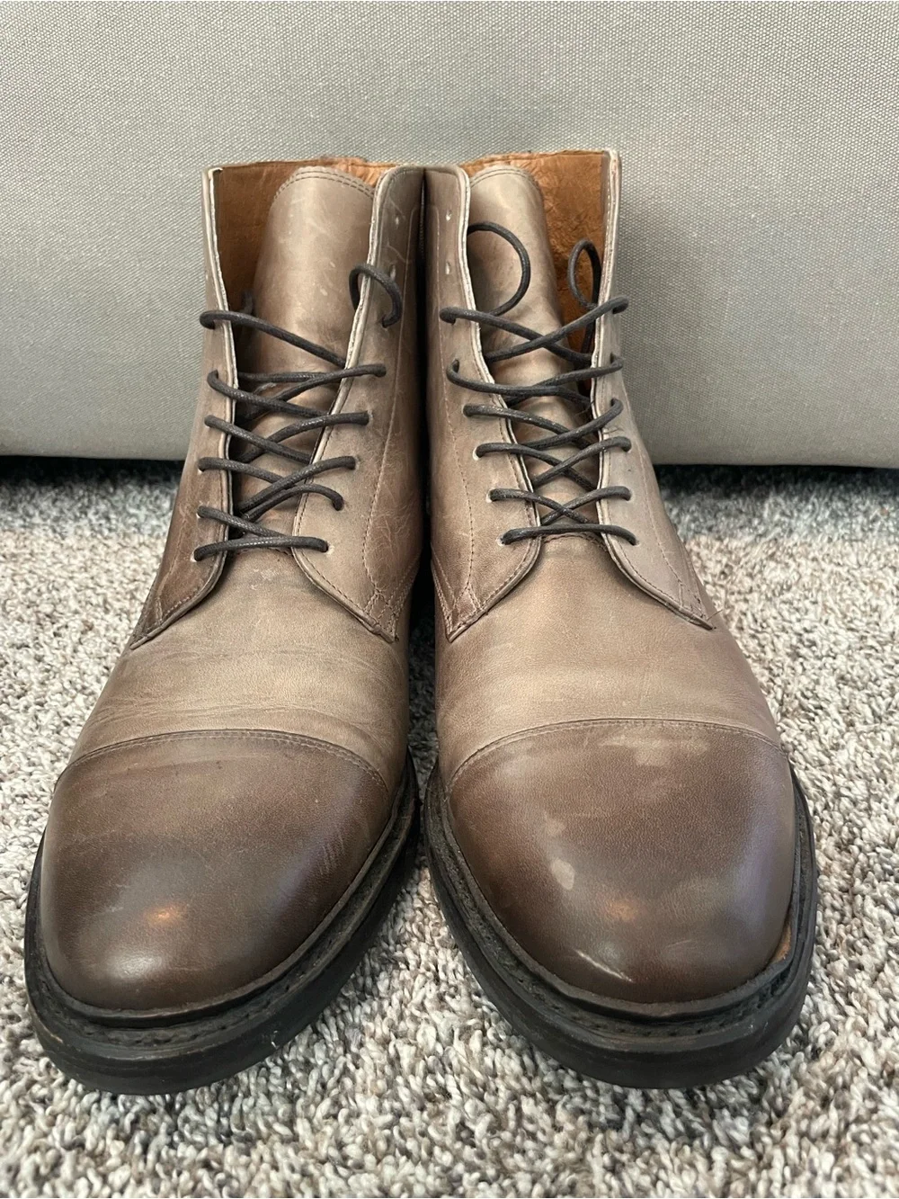 Frye Men's Leather Cap-Toe Lace-Up Boots in Taupe Brown